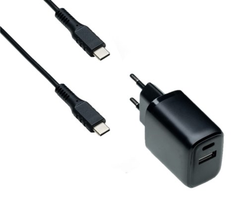 USB PD/QC 3.0 laadimisadapter koos C-C kaabliga, must 20W, 3.6V~5.9V/3A; 6~9V/2A; 9V~12V/1.5A